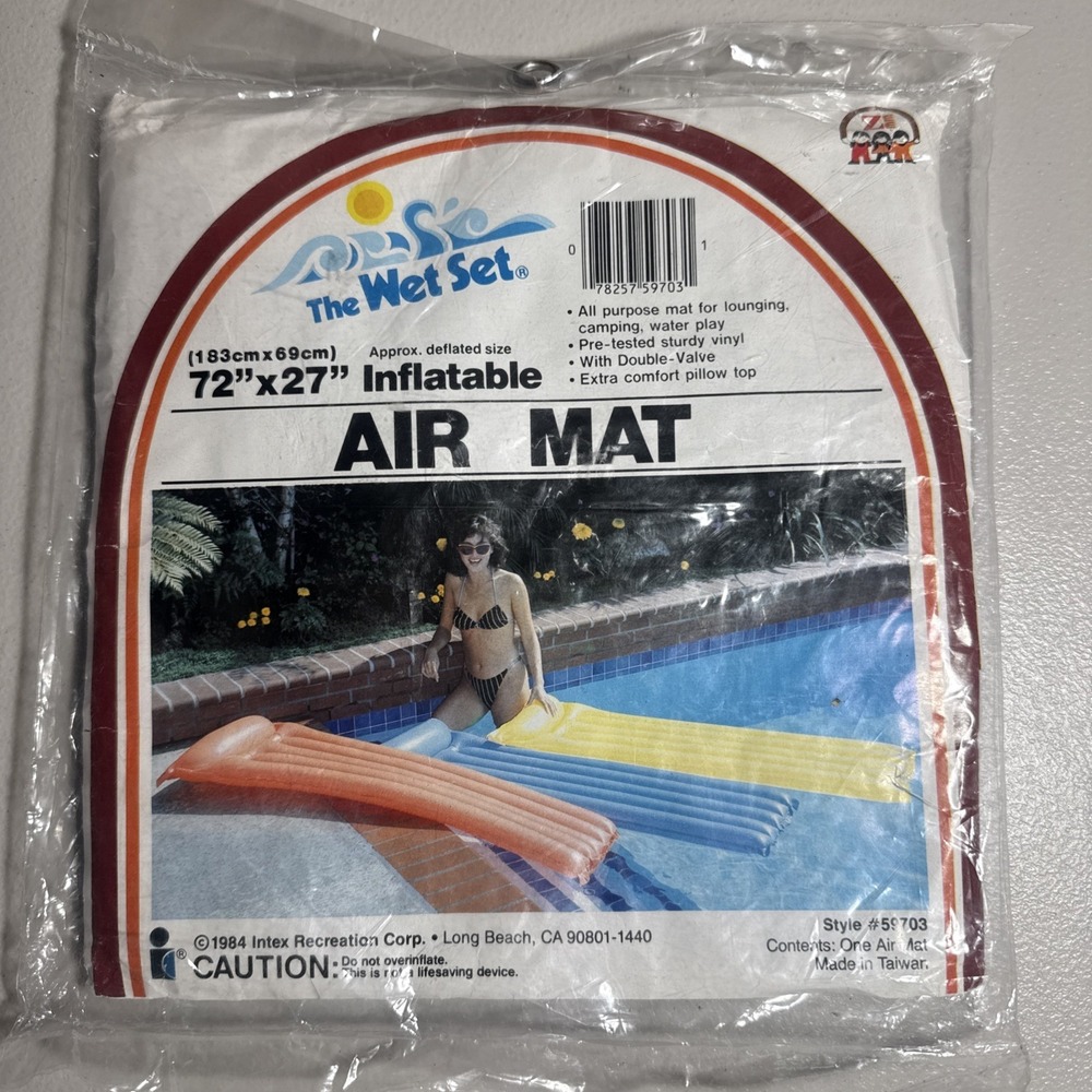 Vintage Original 1984 Wet Set Inflatable Vinyl Air Mat Pool Float 72" x 27" Blue